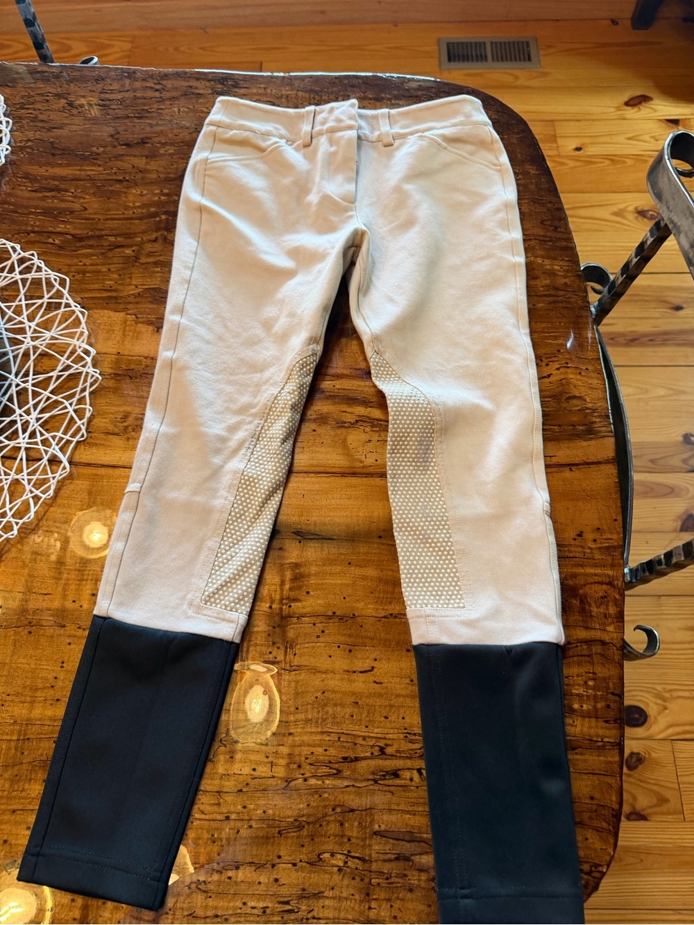 Kids Two-Tone Riding Leggings - Cream and Black